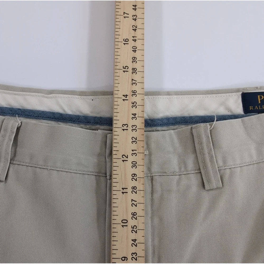 Polo Ralph Lauren Mens 38x32 Khaki Chino Pants Flat Front Cotton Twill Trousers